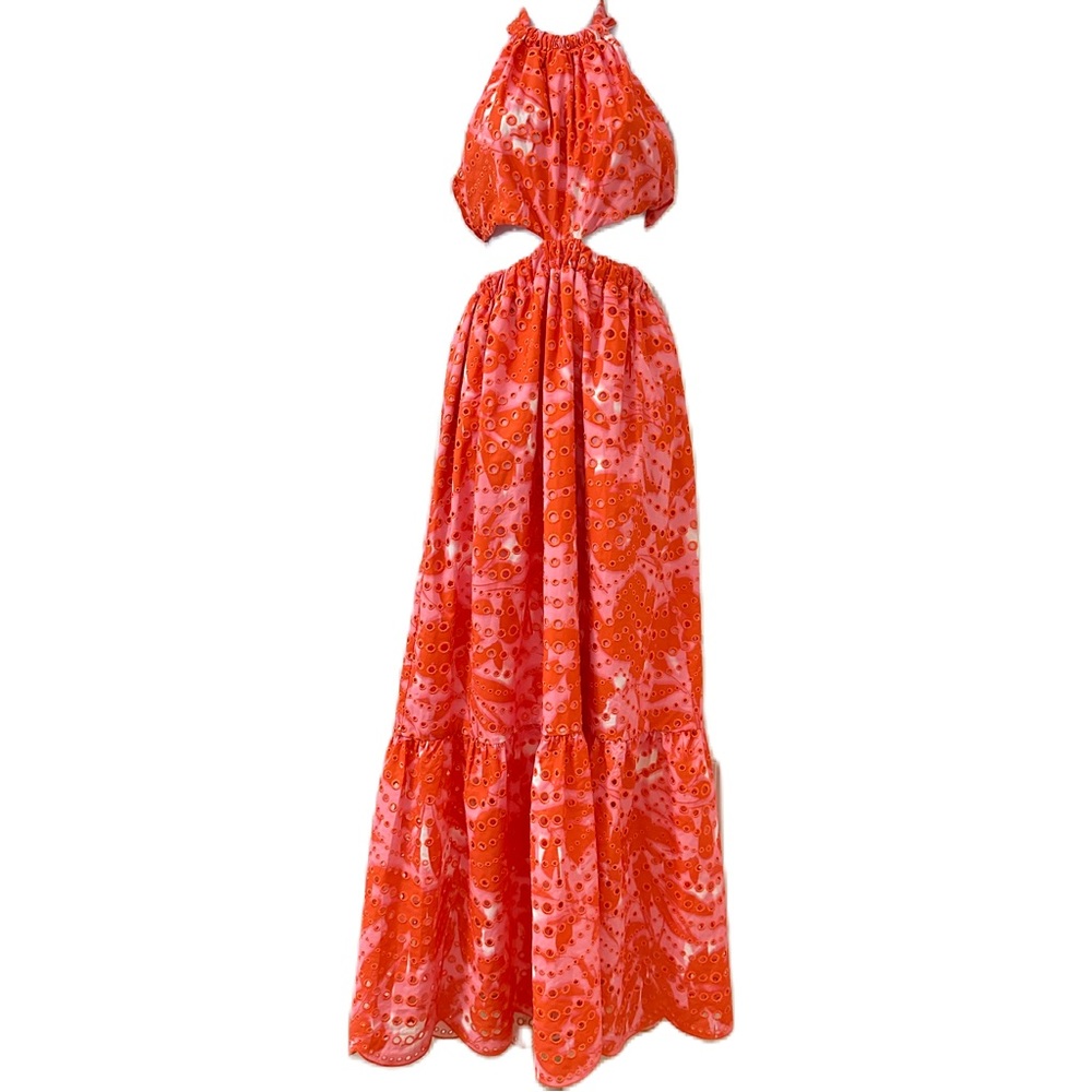 Anthropologie x Monique Lhuiller Cut-Out Eyelet Lace Halter Gown Size 0 - Picture 5 of 11
